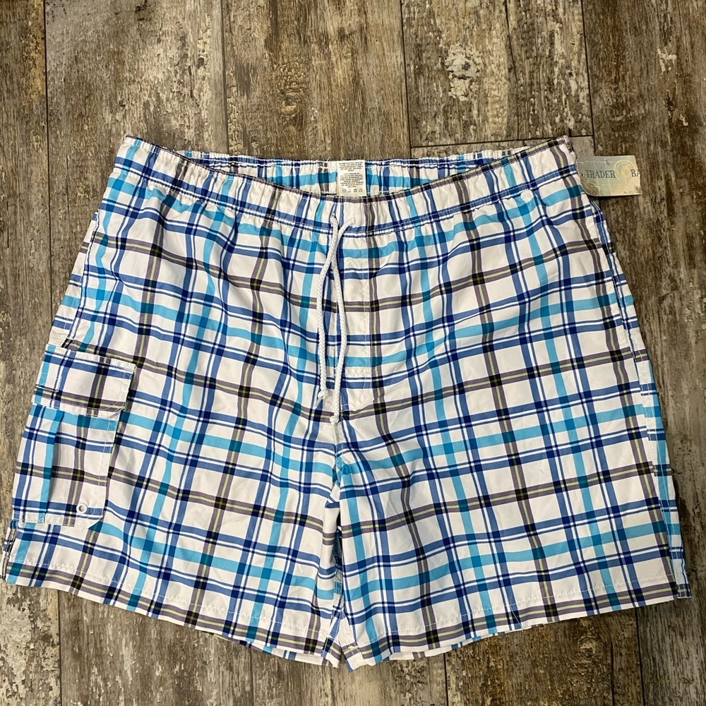Trader Bay Blue Plaid Swim Trunks